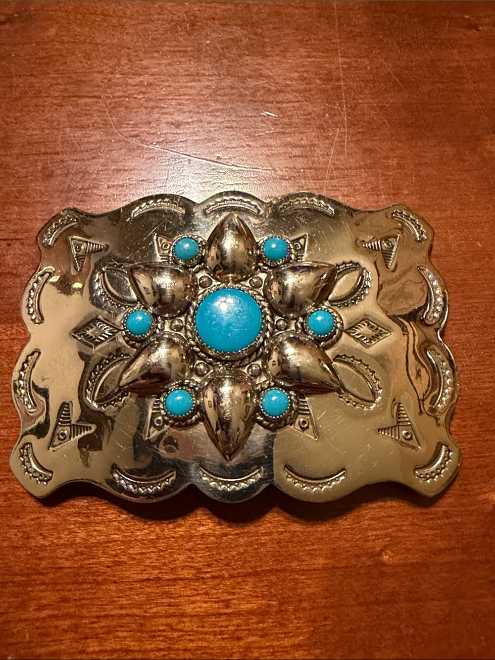 Turquoise Accent Metal Belt Buckle -